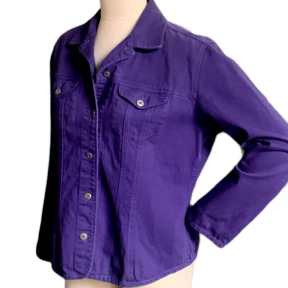 Chico's Cotton Denim Jean Jacket Sz 1 (M/8) Purple 78B - Picture 4 of 7